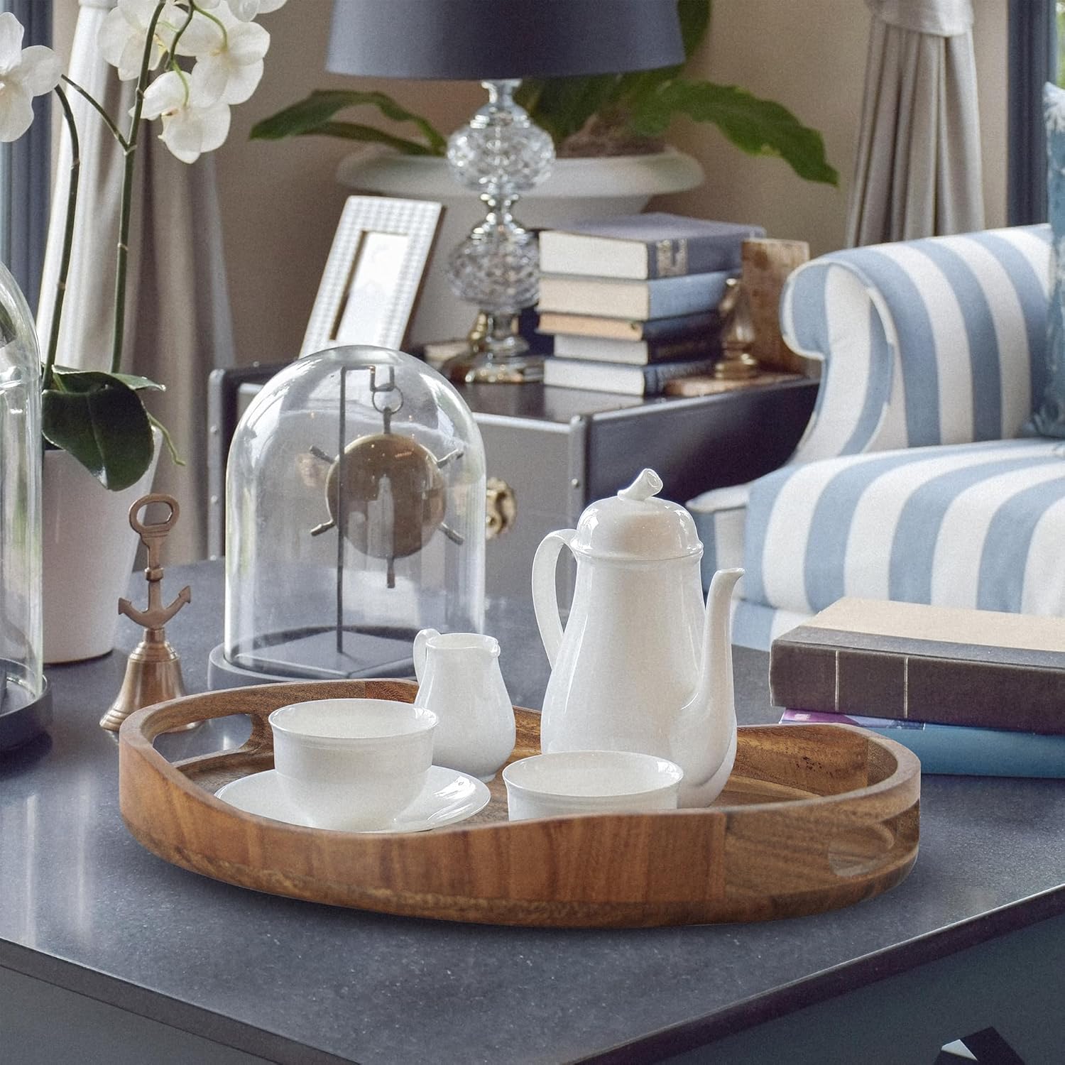 Decorative wooden tray for ottoman and living room