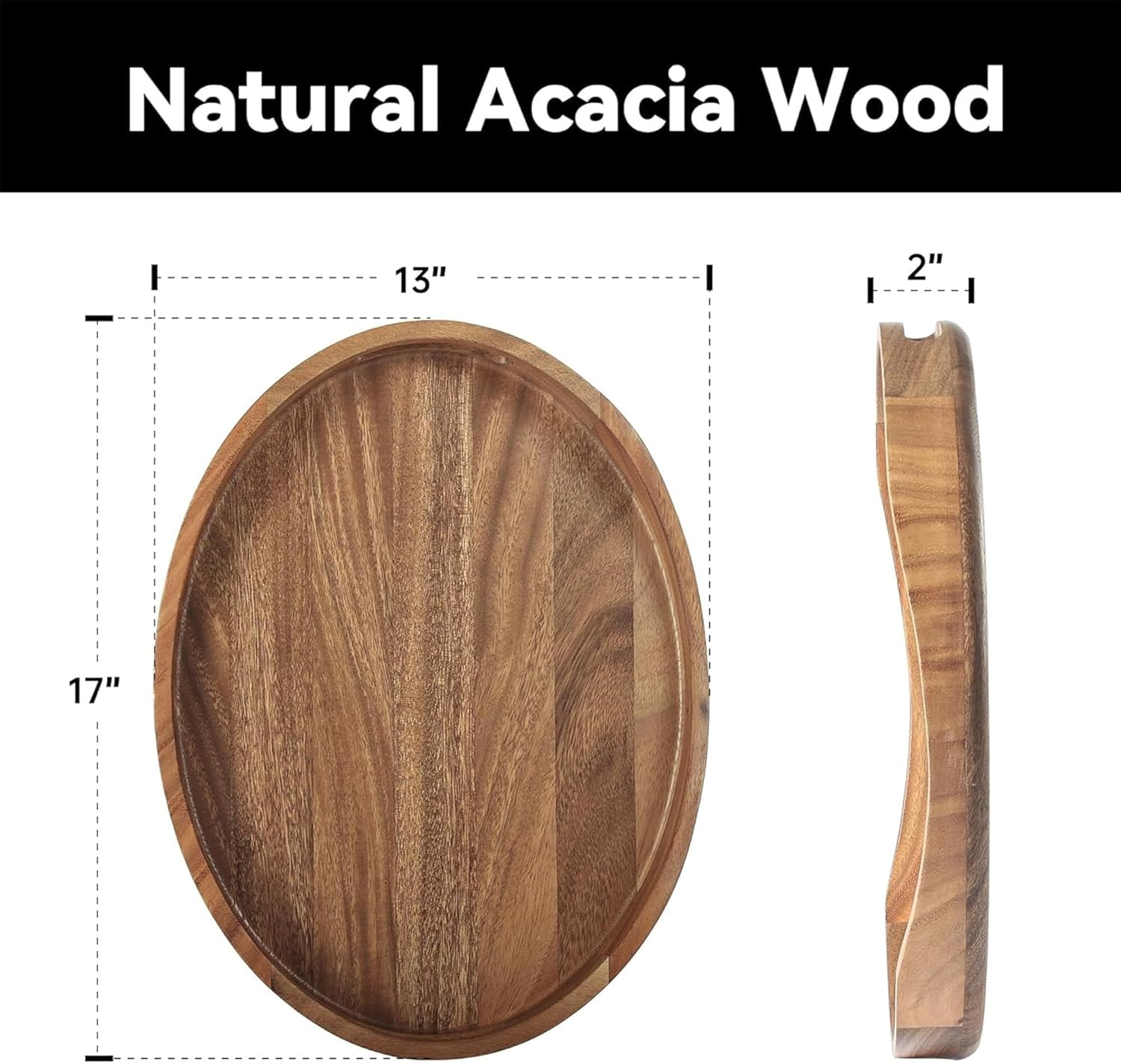 Large wooden serving tray for food and drinks