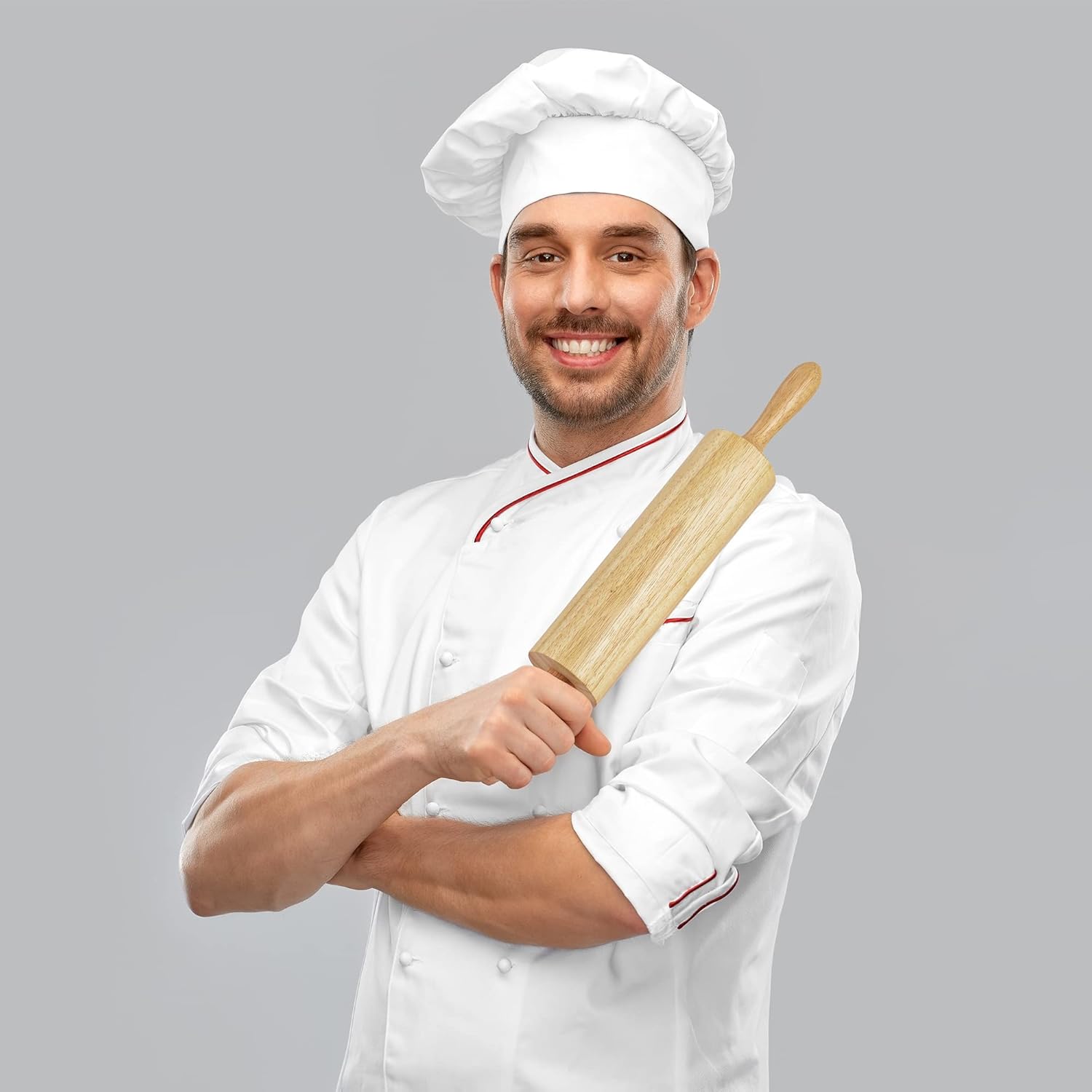 Natural wood rolling pin for pizza dough preparation