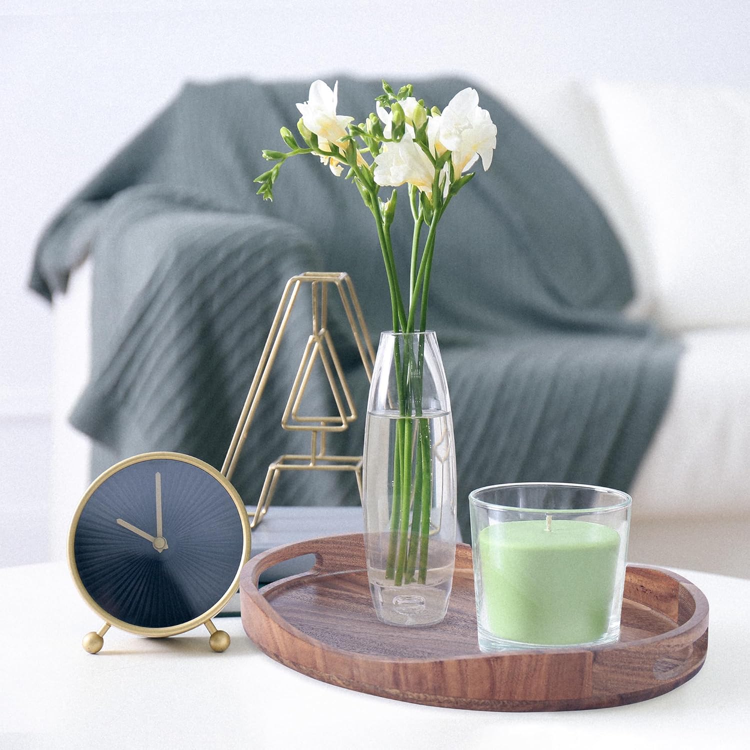 Norevo acacia wood tray with natural grain finish