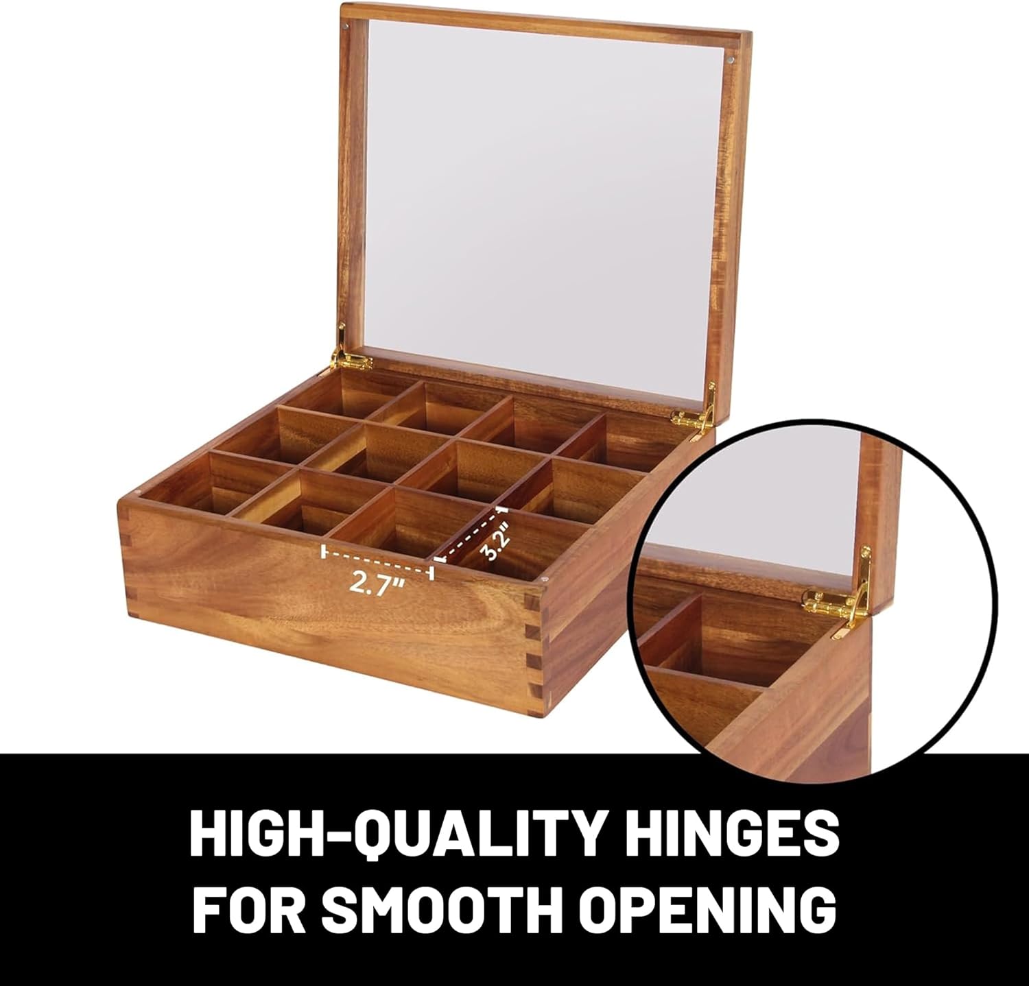 Norevo wooden tea box with compartments for assorted teas