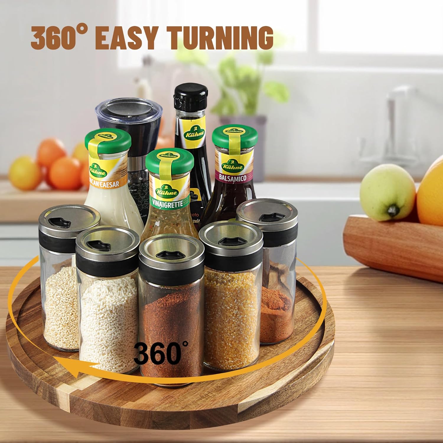 Rustic acacia wood lazy Susan for pantry storage